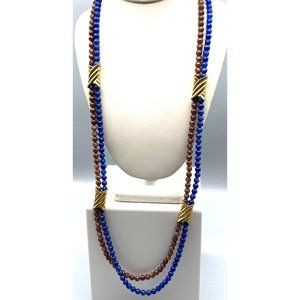 Vintage Avon Blue Nile Necklace, Blue and Brown Lucite Double Strand Linked